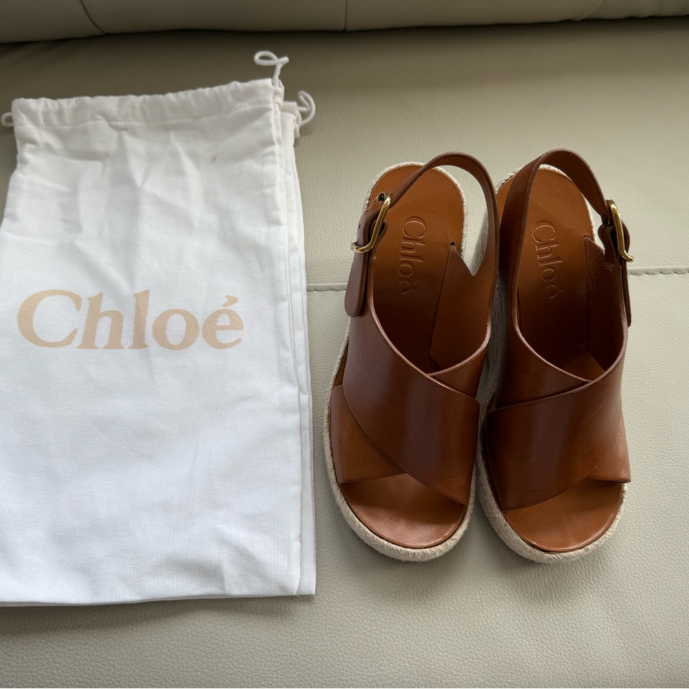 Chloe Tan Leather Espadrille Sandals - 35